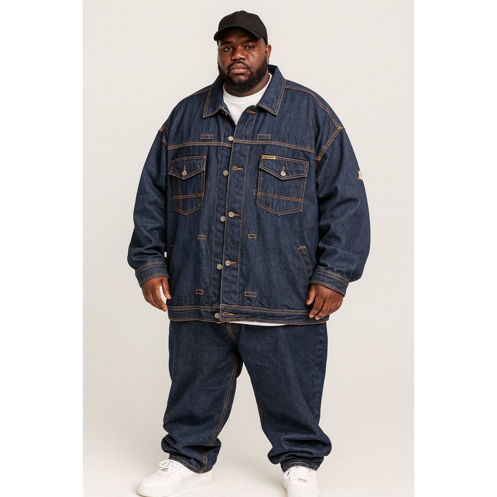 Southpole 2k Team Trucker Jacket Blue Mens Size 3X Denim Pockets Long Sleeve Y2K